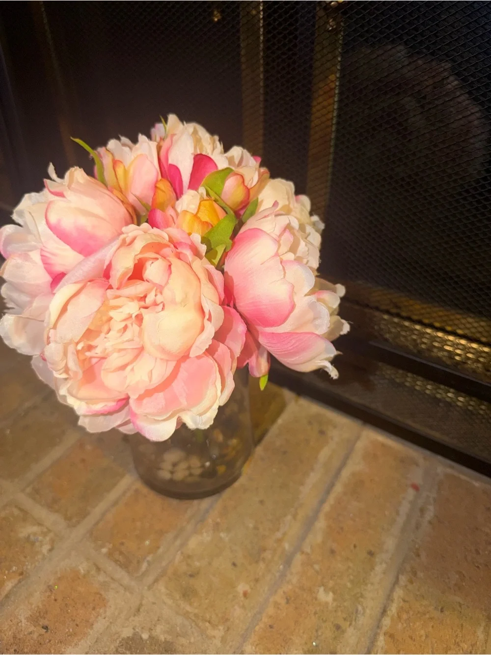 Pink Gerbera Daisy Faux Arrangement in Round Glass Vase - Home Accents